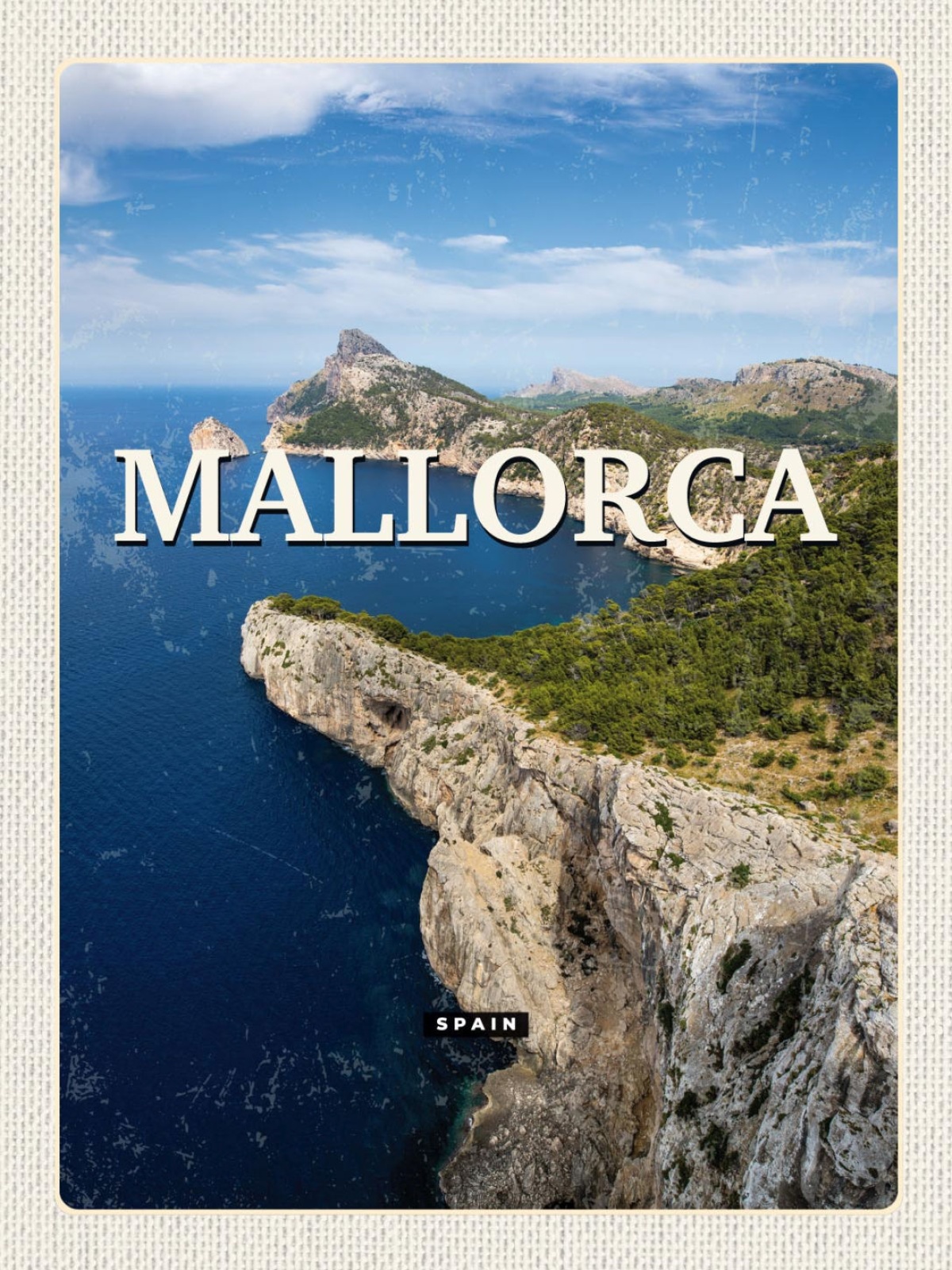 Schild Mallorca Spain Spanien Küste Klippe 12x18 20x30 30x40 Blech od. Holz