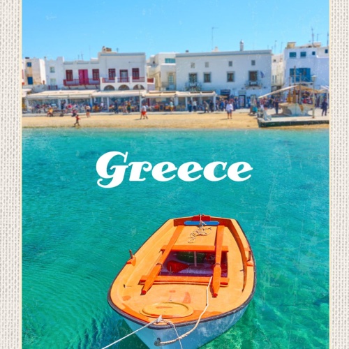 Schild Greece Griechenland Mykonos Hafen Boot Meer 12x18 20x30 30x40 Blech/Holz