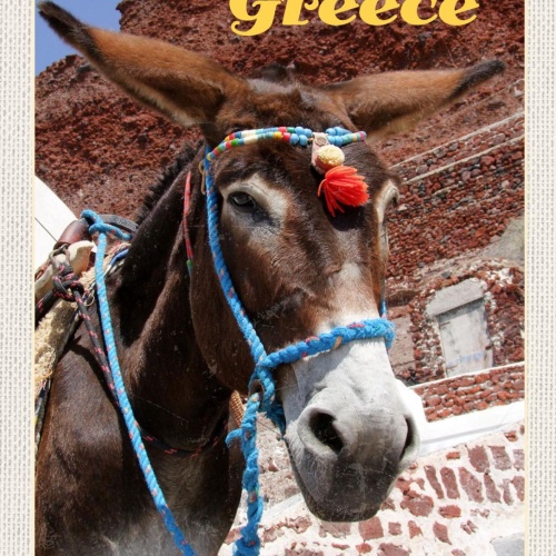 Schild Greece Griechenland Esel Porträt Gebäude 12x18 20x30 30x40 Blech/Holz