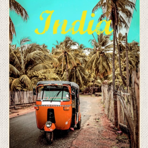 Schild India Indien Autorikscha Tuk Tuk Palmen 12x18 20x30 30x40 Blech od. Holz