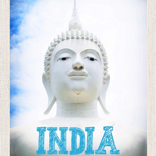 Schild India Indien Buddha Statue Buddhismus Zen 12x18 20x30 30x40 Blech/Holz