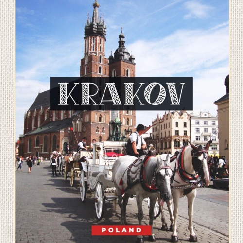 Schild Krakov Poland Krakau Polen Kutsche Stadt 12x18 20x30 30x40 Blech/Holz