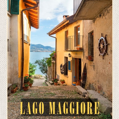 Schild Lago Maggiore See Italien Schweiz Häuser 12x18 20x30 30x40 Blech od. Holz