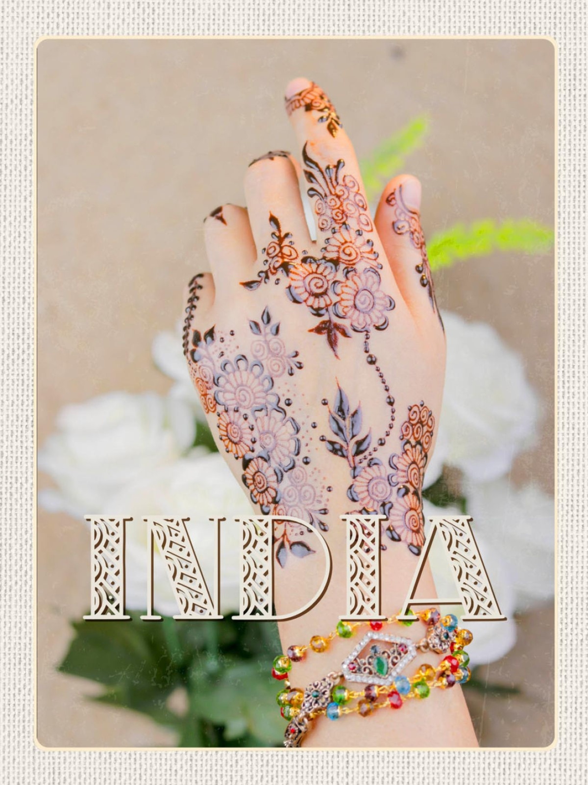 Schild India Indien Henna Hand Tattoo Bemalung 12x18 20x30 30x40 Blech od. Holz