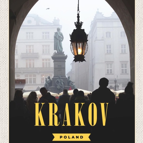 Schild Krakov Poland Krakau Polen Statue Stadt 12x18 20x30 30x40 Blech/Holz