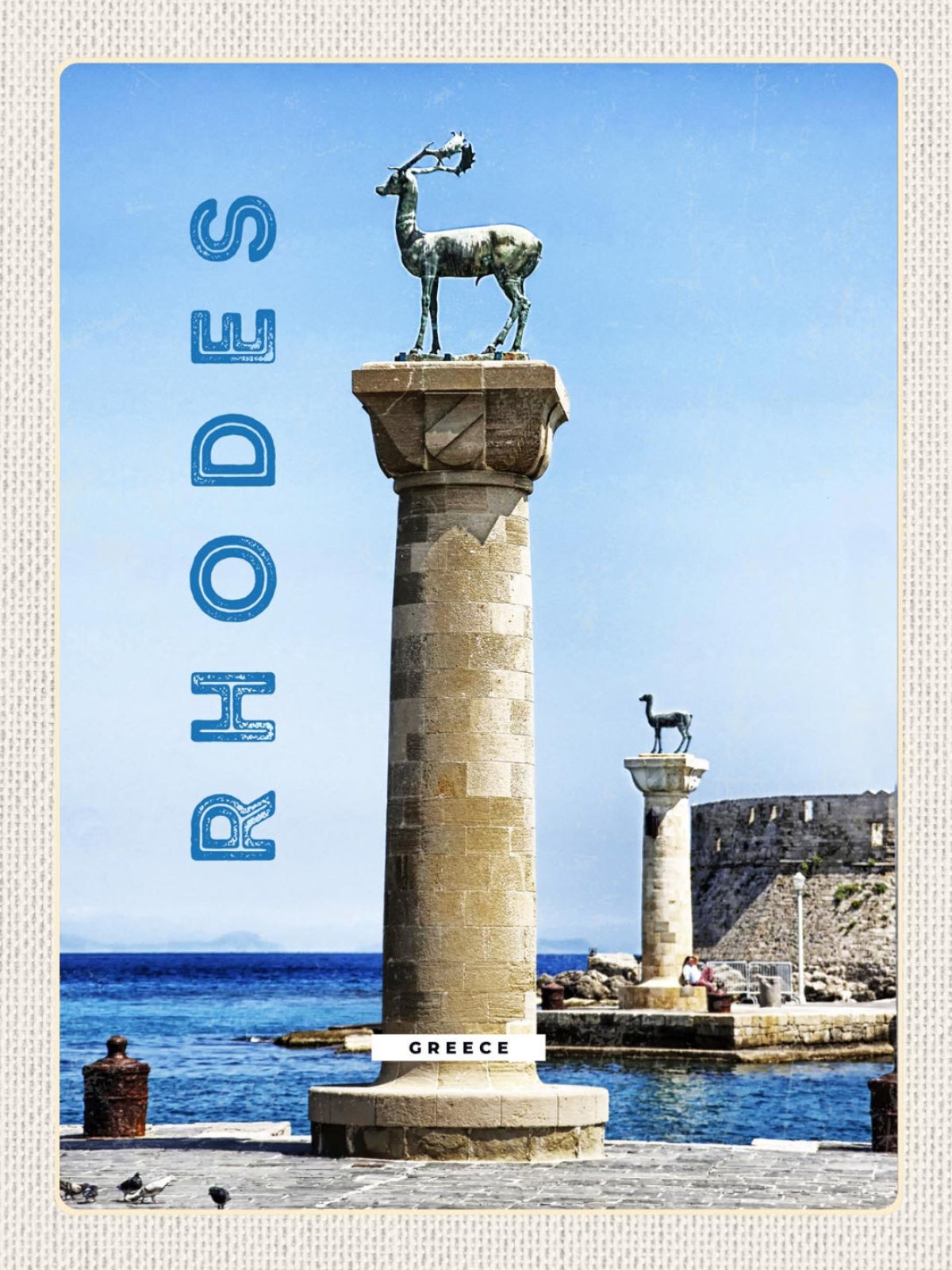Schild Rhodes Greece Rhodos Griechenland Reh Statue 12x18 20x30 30x40 Blech/Holz