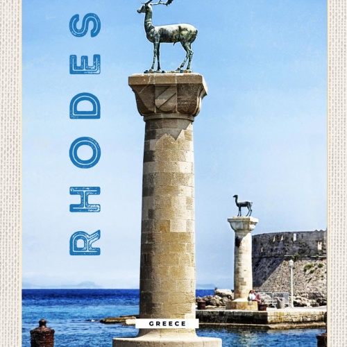 Schild Rhodes Greece Rhodos Griechenland Reh Statue 12x18 20x30 30x40 Blech/Holz