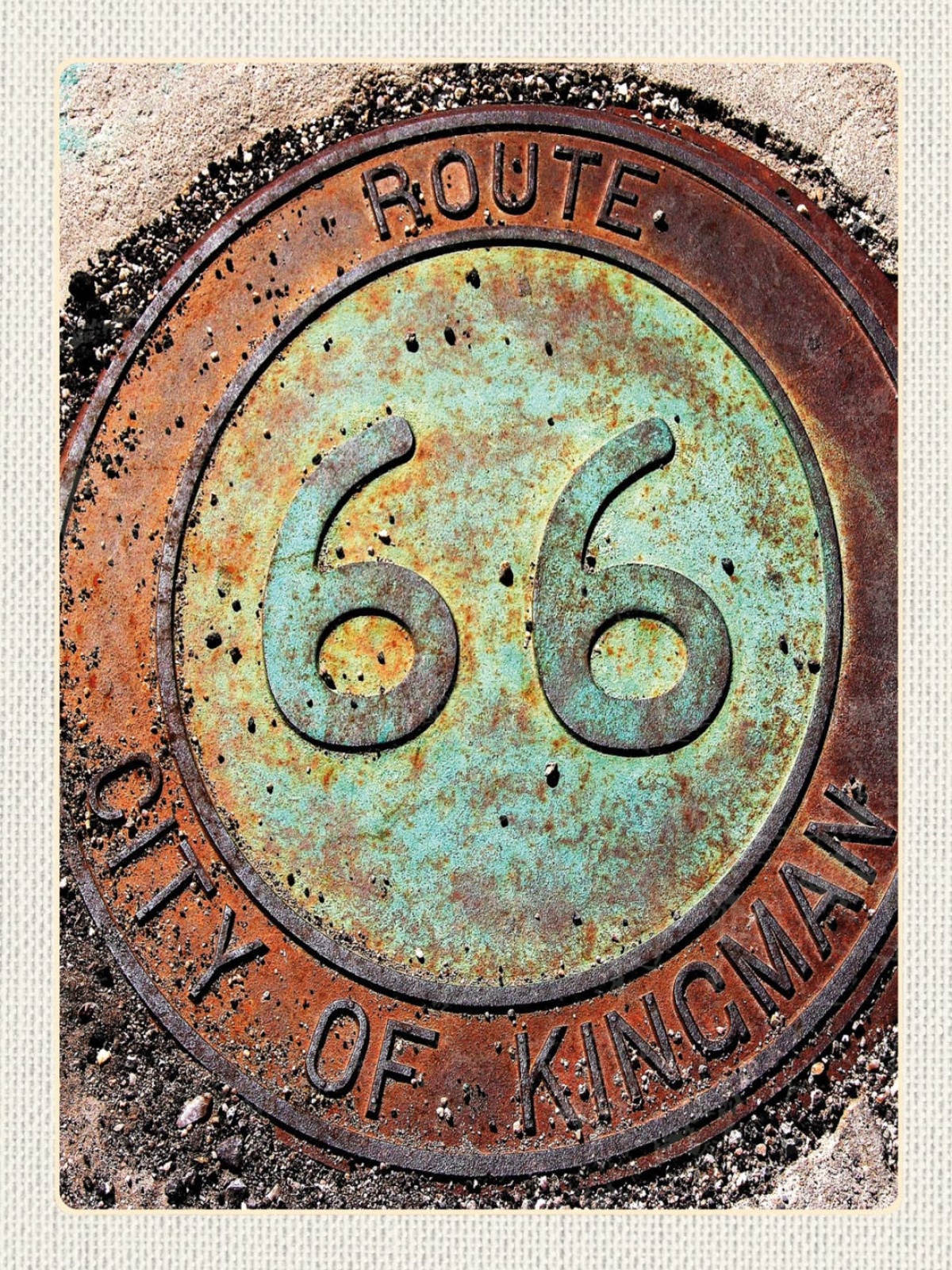 Schild Route 66 Kanaldeckel Kingman AZ Highway USA 12x18 20x30 30x40 Blech/Holz