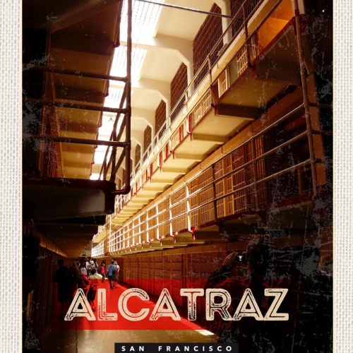 Schild Alcatraz San Francisco Gefängnis Zellen USA 12x18 20x30 30x40 Blech/Holz