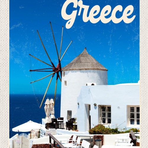 Schild Greece Griechenland Oia Santorini Windmühle 12x18 20x30 30x40 Blech/Holz