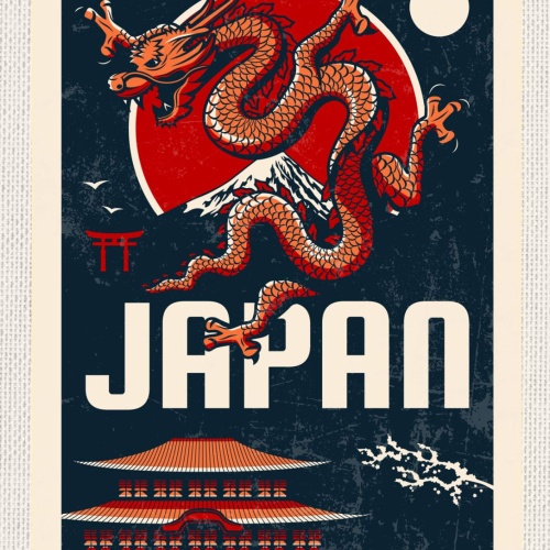 Schild Japan Tempel Drache Mount Fuji Berg Torii 12x18 20x30 30x40 Blech/Holz