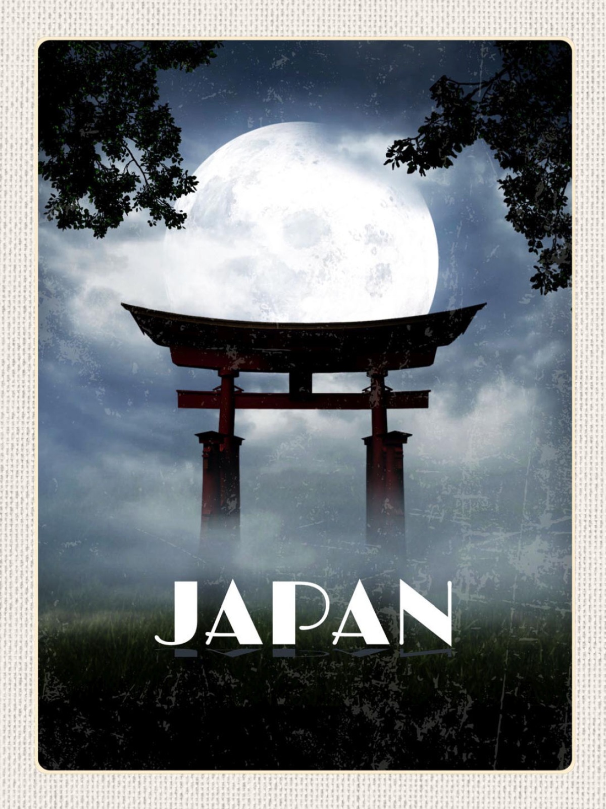 Schild Japan Torii Shinto Tor Nacht Mond Nebel 12x18 20x30 30x40 Blech/Holz