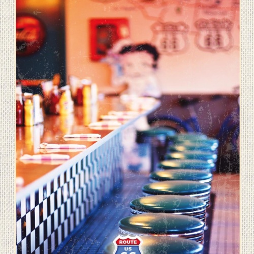 Schild Route 66 Diner Bar Fernstraße Highway USA 12x18 20x30 30x40 Blech/Holz