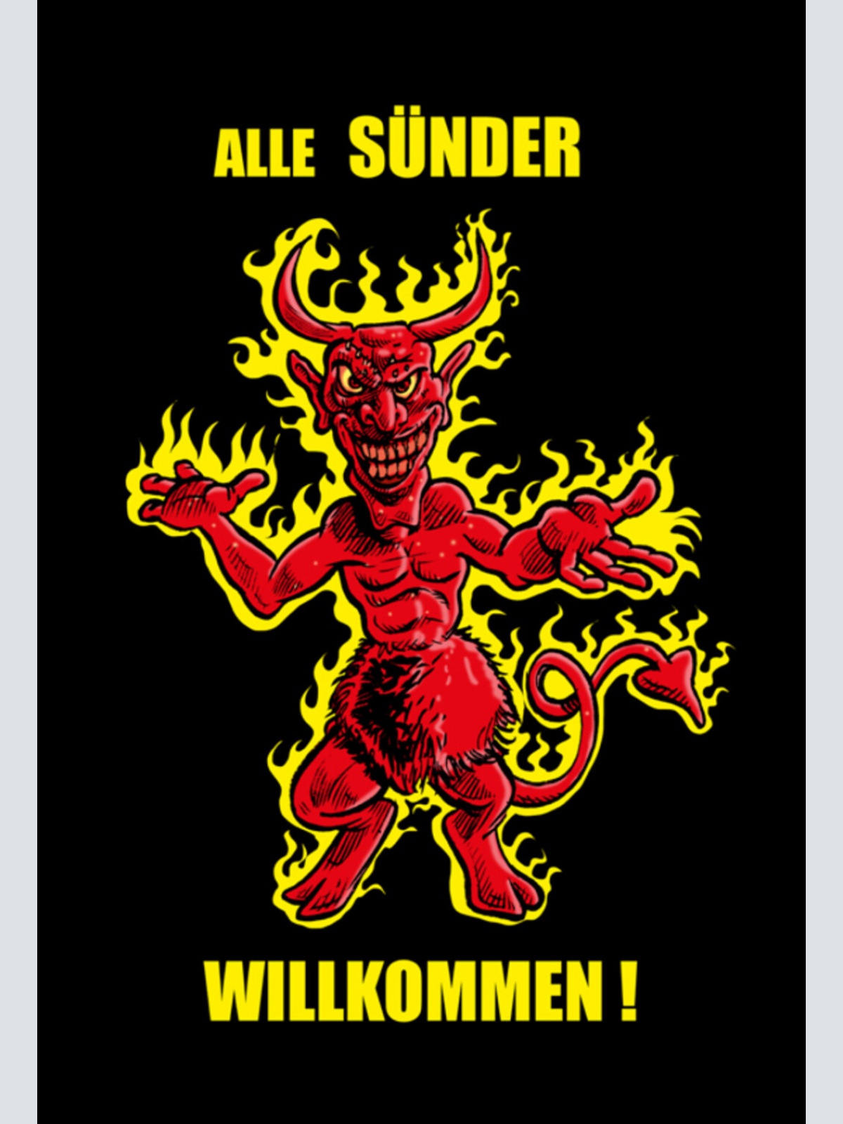 Schild Spruch Alle Sünder willkommen! Teufel JW