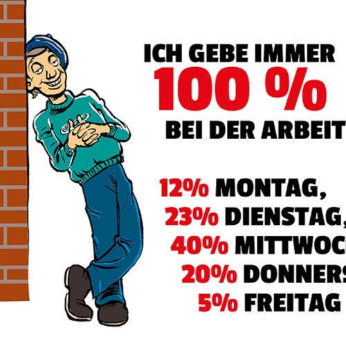 Schild Spruch Ich gebe immer 100% bei der Arbeit 12% Montag 23% Dienstag JW