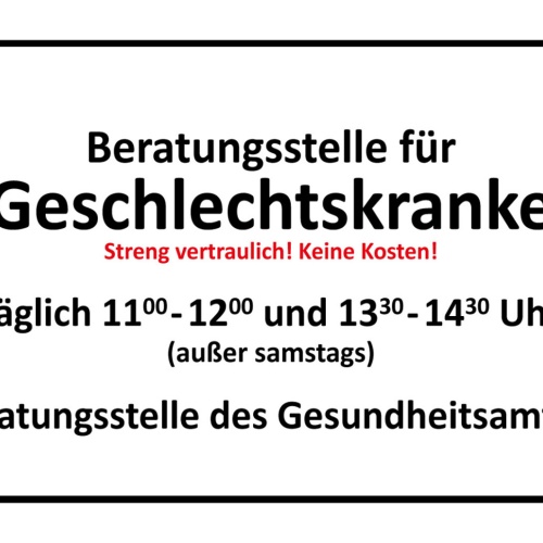 Schild Spruch Beratungsstelle für Geschlechtskranke Streng vertraulich Keine JW