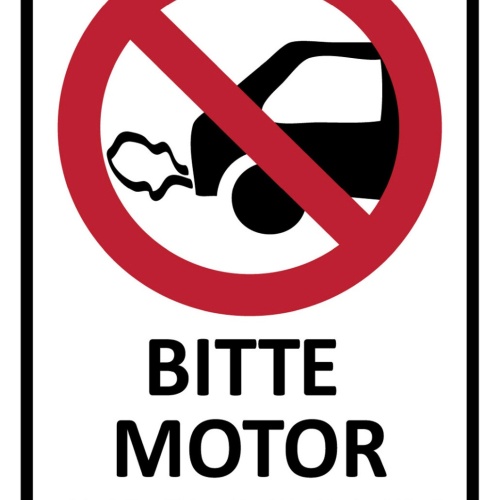 Schild Spruch Bitte Motor abstellen Auto Abgase Lärm Verbot JW