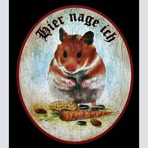 Kuk nostalgie holzschild "hier nage ich" hamster karotte erdnuss futter
