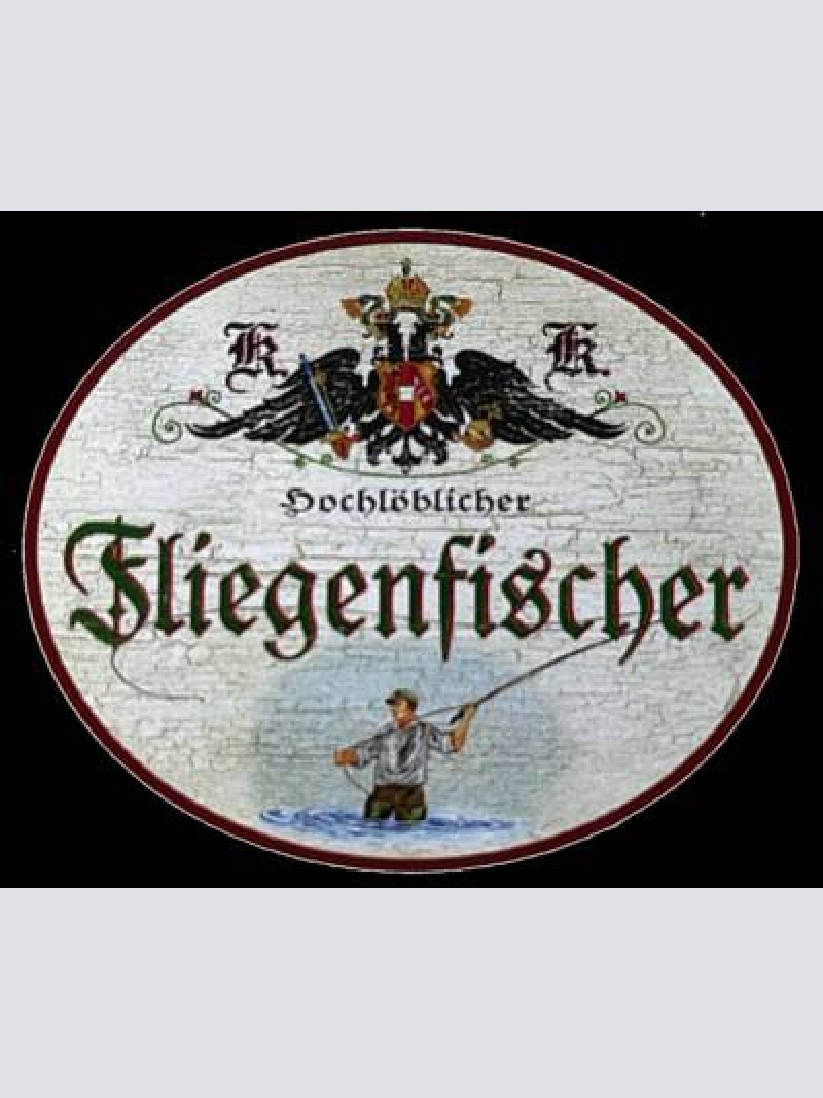 Kuk nostalgie holzschild "hochlöblicher fliegenfischer" angler fisch meer see