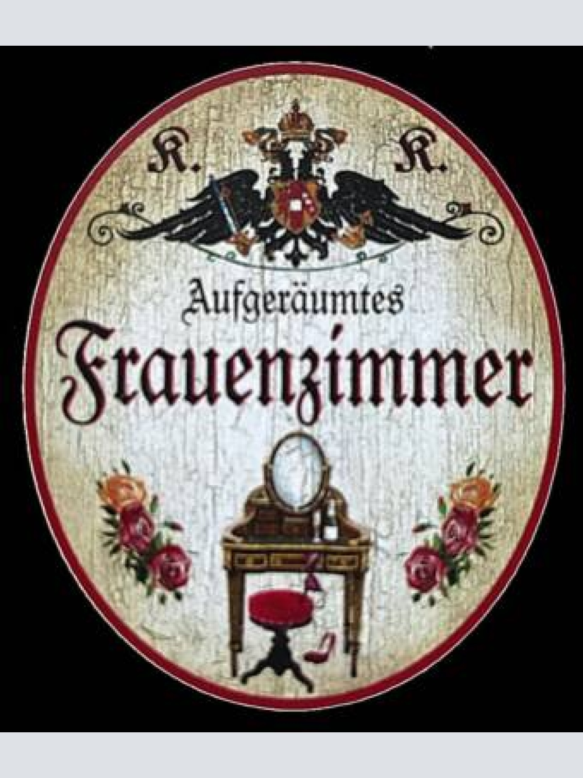 Kuk nostalgie holzschild "aufgeräumtes frauenzimmer" schminktisch spiegel