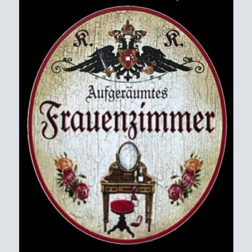 Kuk nostalgie holzschild "aufgeräumtes frauenzimmer" schminktisch spiegel