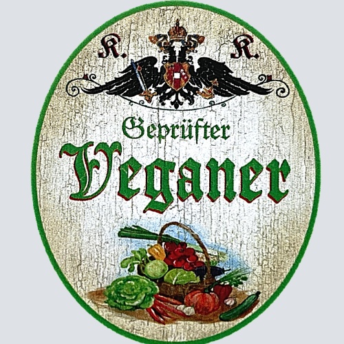 KuK Nostalgie Holzschild "Geprüfter Veganer" Salat Gemüse