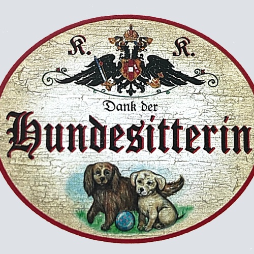 KuK Nostalgie Holzschild "Dank der Hundesitterin" Hundewelpen Ball