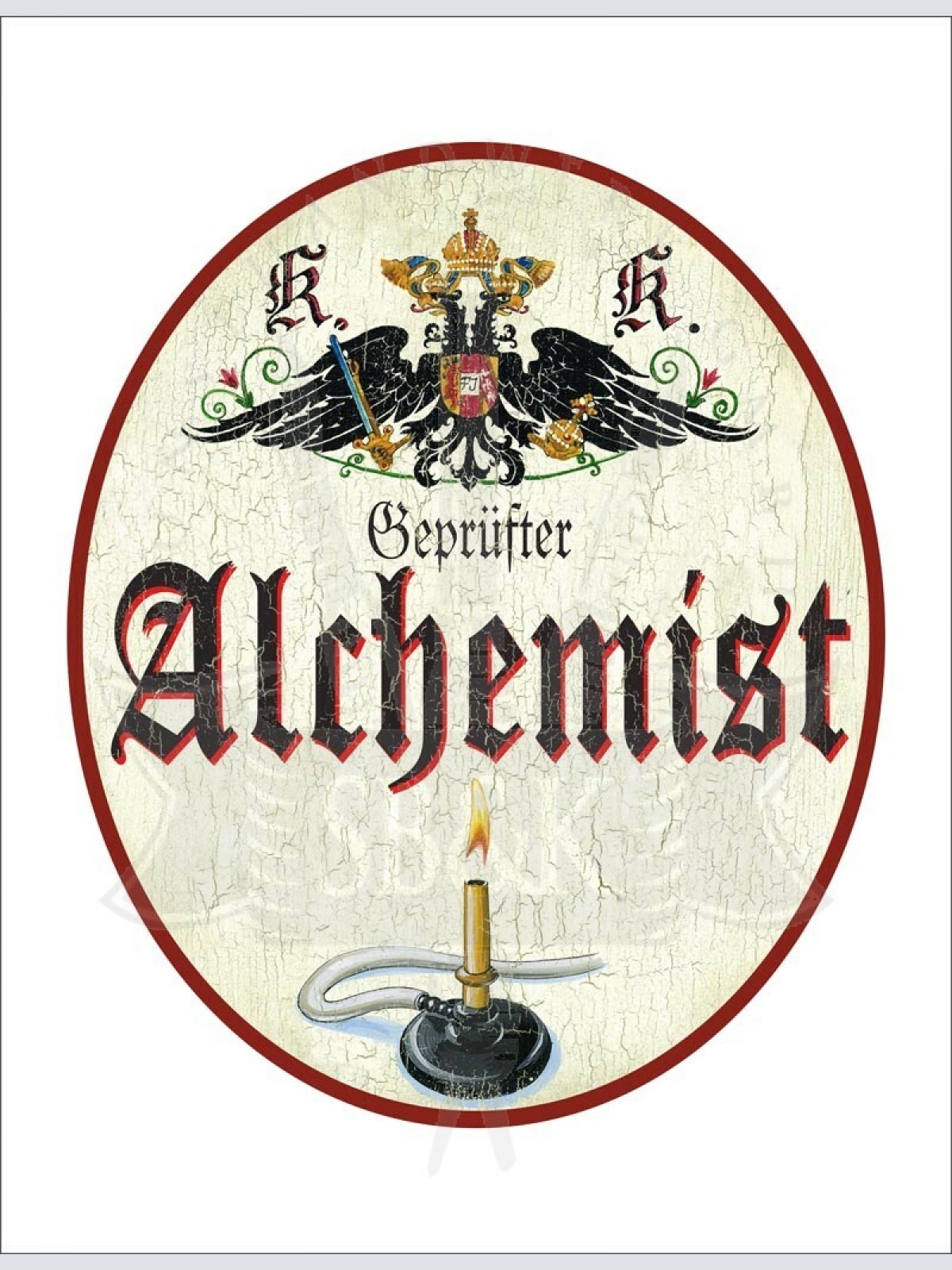 KuK Nostalgie Holzschild - Geprüfter Alchemist - Kerze TH