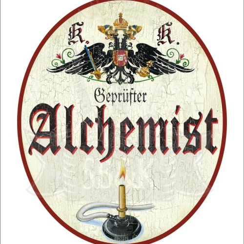 KuK Nostalgie Holzschild - Geprüfter Alchemist - Kerze TH