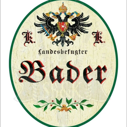 KuK Nostalgie Holzschild - Landesbefugter Bader - Ornament TH