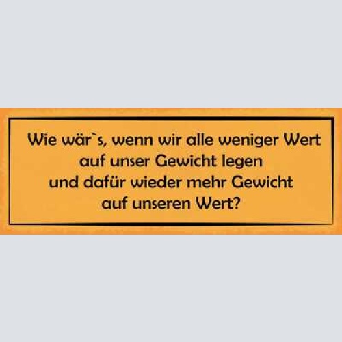 Schild wie wär's wenn wir alle weniger wert auf unser gewicht legen 27x10
