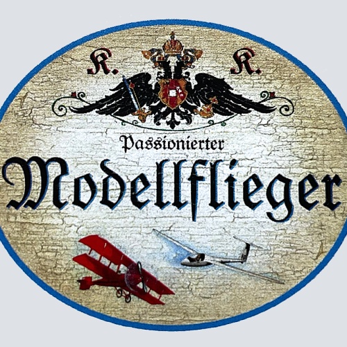 KuK Nostalgie Holzschild "Passionierter Modellflieger" Flugzeug Doppeldecker
