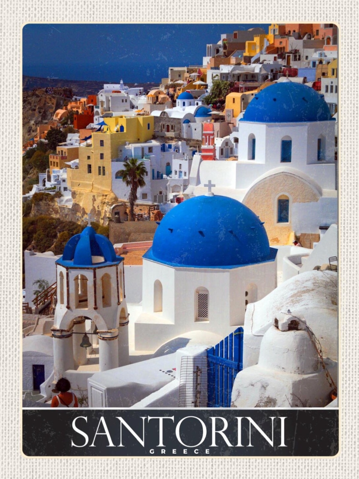 Schild Santorini Greece Griechenland Stadt Oia 12x18 20x30 30x40 Blech/Holz