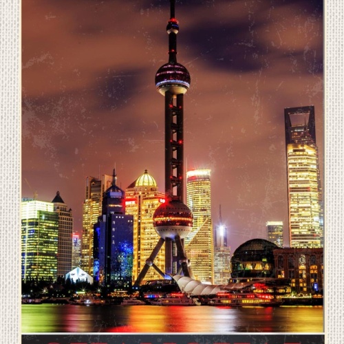 Schild Shanghai Tower China Turm Stadt Nacht 12x18 20x30 30x40 Blech/Holz