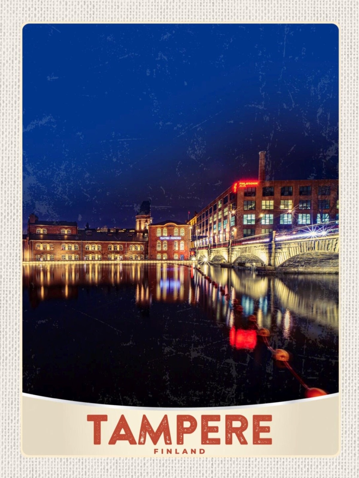 Schild Tampere Finland Finnland Stadt Brücke Nacht 12x18 20x30 30x40 Blech/Holz