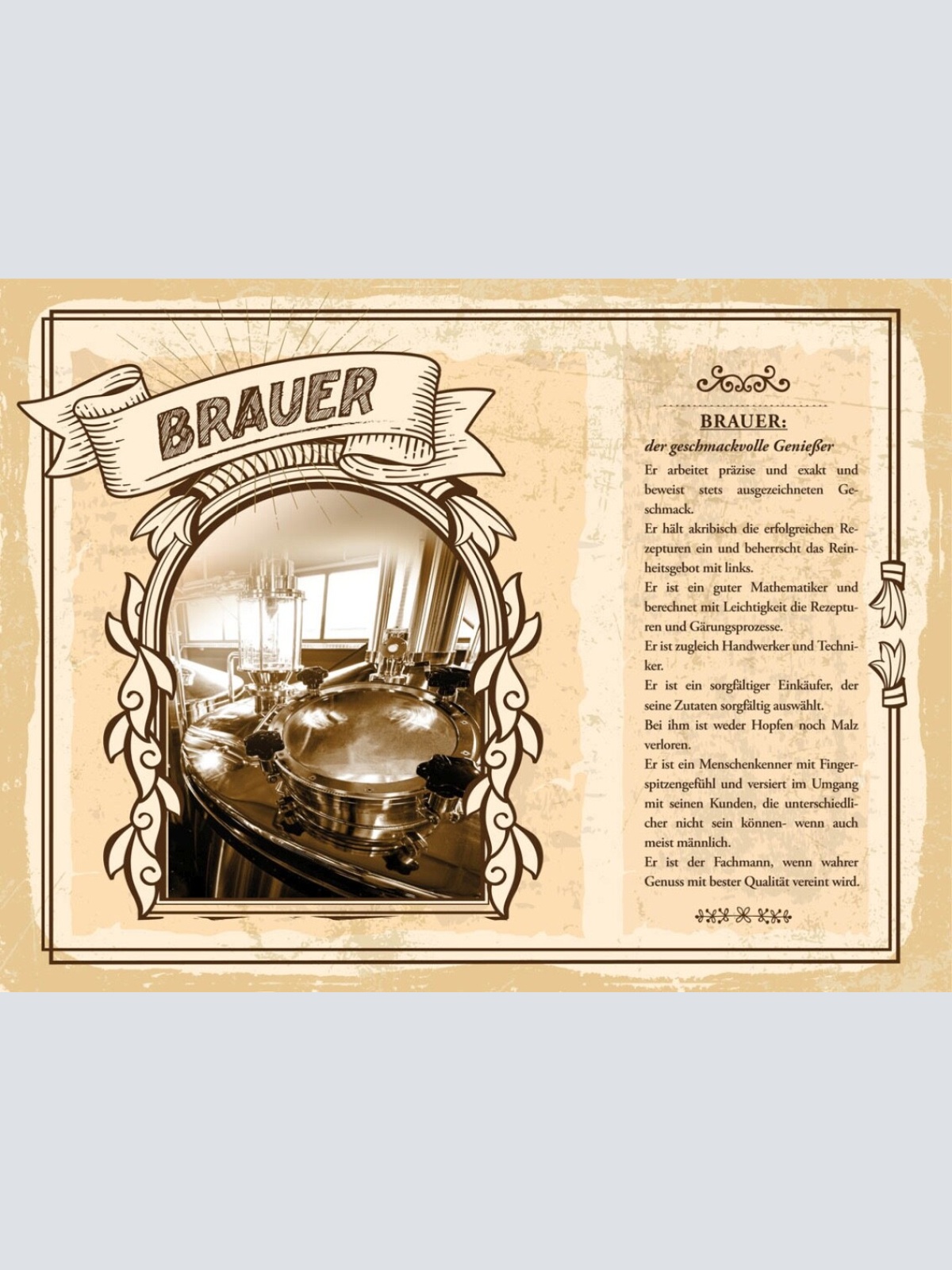 Schild Brauer Beruf Bier Brauen Brauerei Alkohol 12x18 20x30 30x40 Blech/Holz