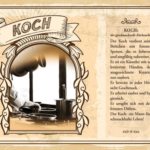 Schild Koch Beruf Küche Restaurant Kochen Essen 12x18 20x30 30x40 Blech/Holz