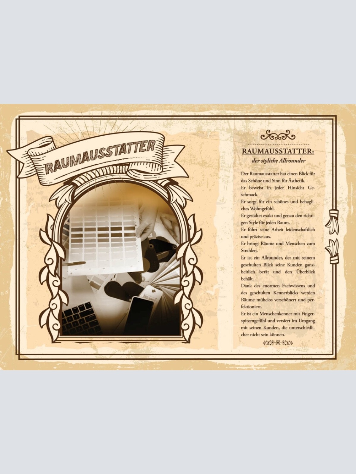 Schild Raumausstatter Beruf Dekorateur Gestaltung 12x18 20x30 30x40 Blech/Holz