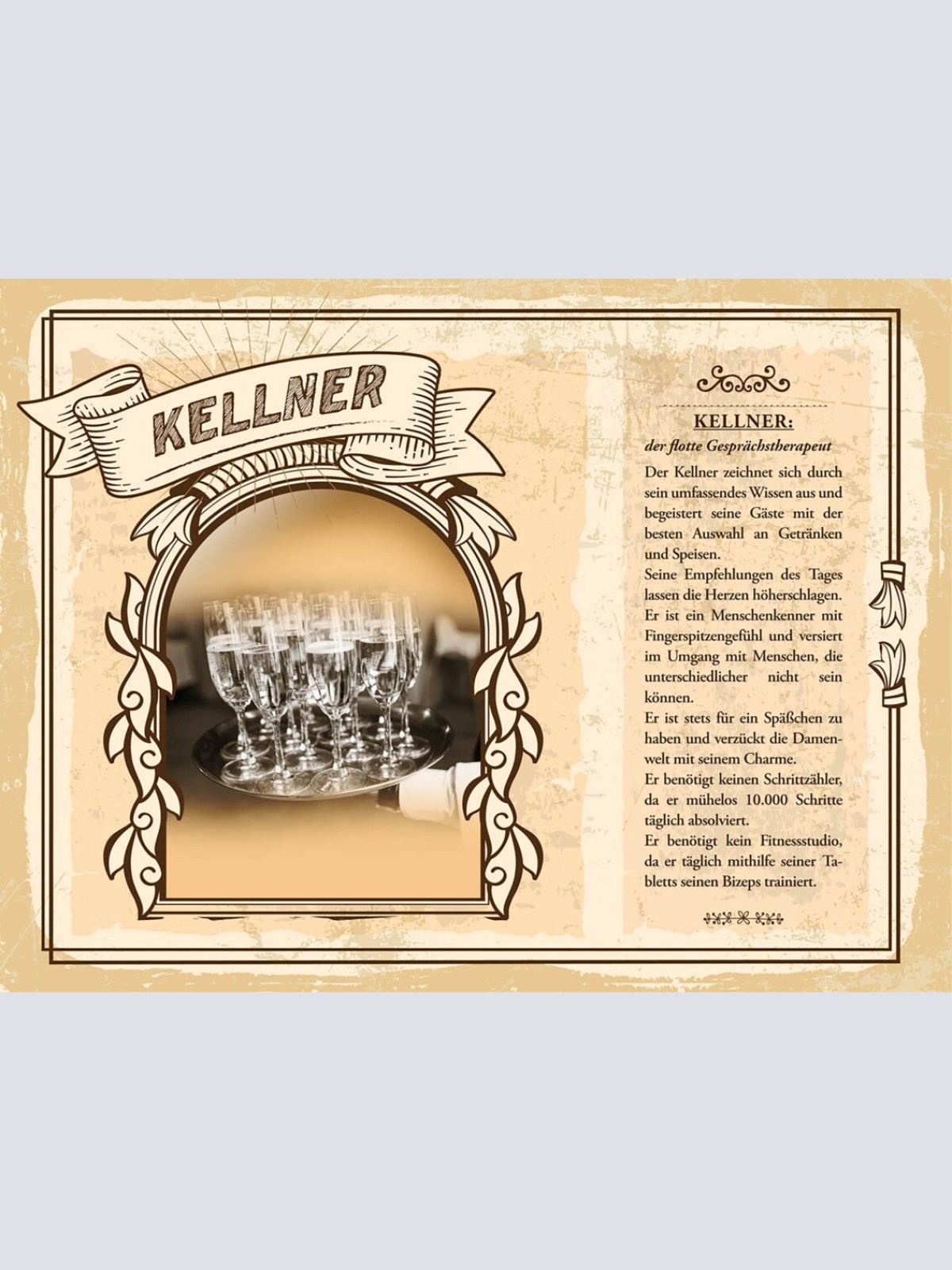 Schild Kellner Beruf Ober Bedienung Restaurant Cafe 12x18 20x30 30x40 Blech/Holz