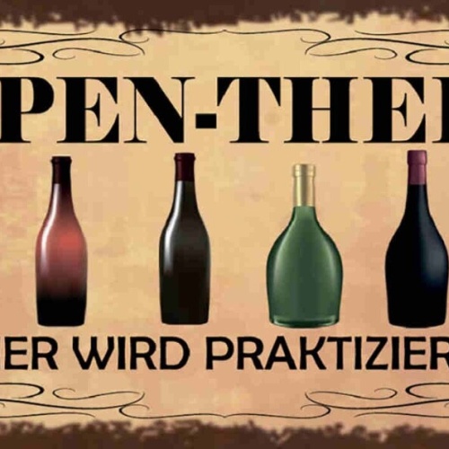 Schild Gruppen Therapie Hier Wird Praktiziert Alkohol Flasche 27x10Blech od.Holz