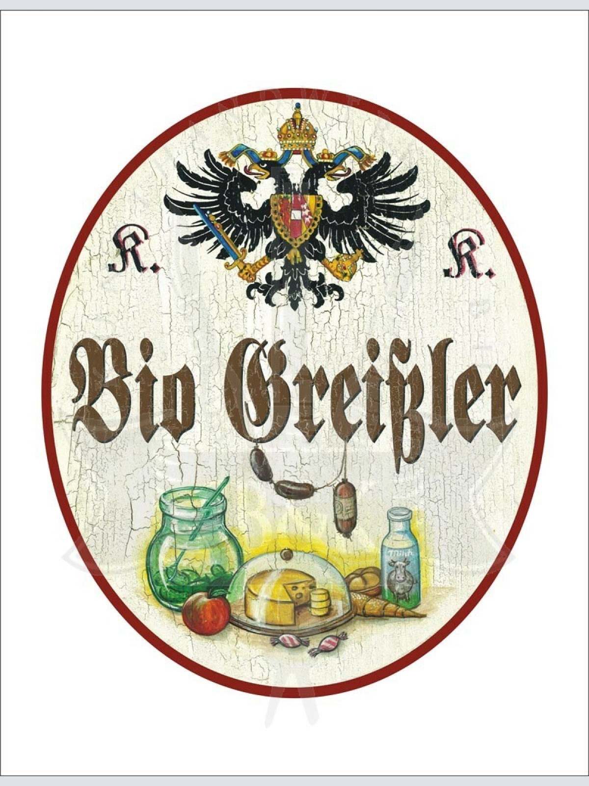 KuK Nostalgie Holzschild - Bio-Greissler - Lebensmittel TH