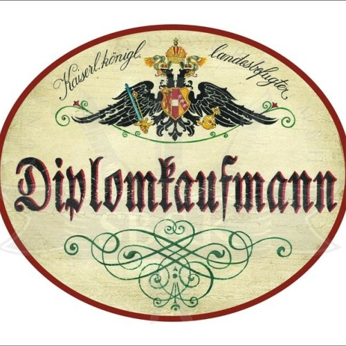 KuK Nostalgie Holzschild - Landesbefugter Diplomkaufmann - Ornament TH