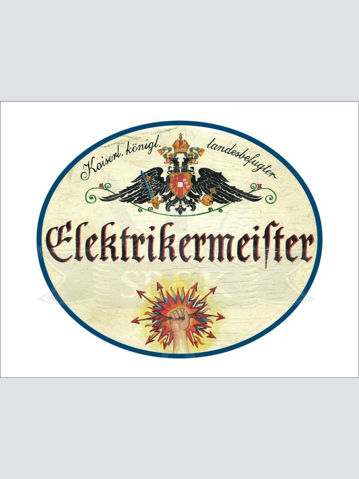 KuK Nostalgie Holzschild - Landesbefugter Elektrikermeister - Hand Strom TH