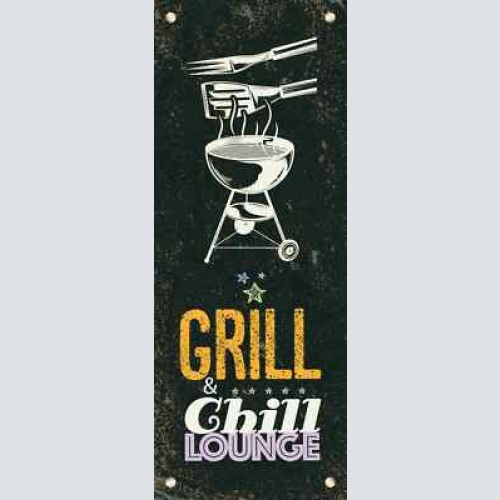 Schild grill & chill lounge grillen entspannen erholung bbq 27x10 blech od.holz