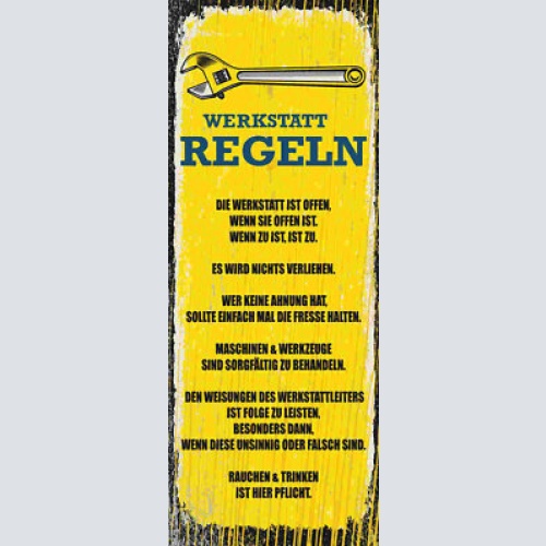Schild werkstatt regeln offen zu verliehen ahnung werkzeuge 27x10 blech od.holz