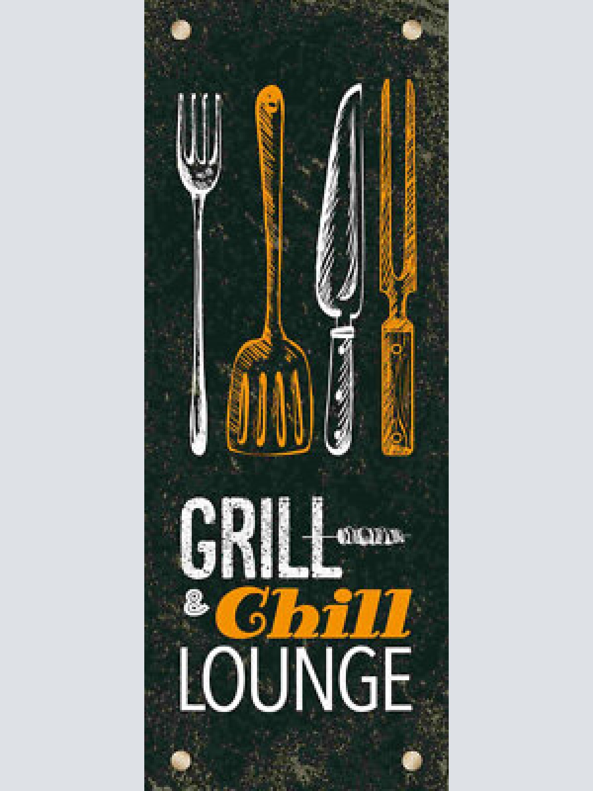 Schild grill & chill lounge grillen entspannen erholung bbq 27x10 blech od.holz