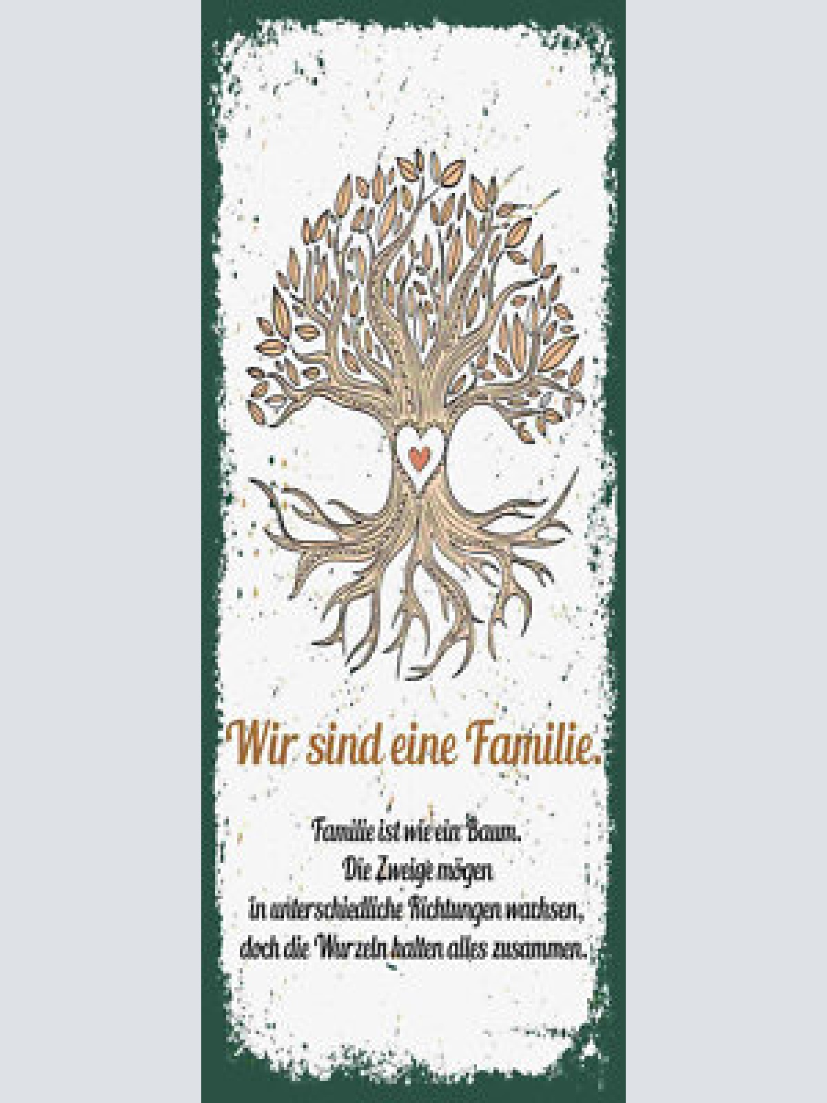 Schild wir sind eine familie wie ein baum zweige richtungen wurzeln zusammen