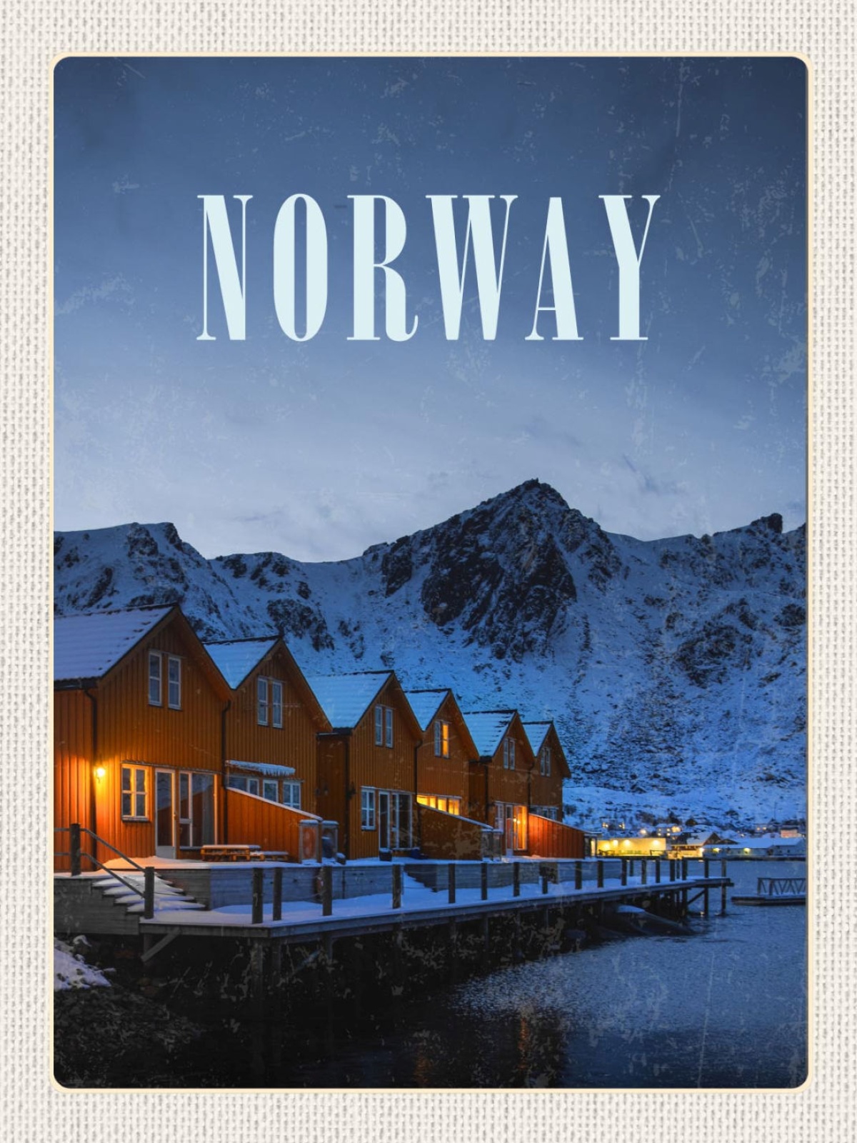 Schild Norway Norwegen Lofoten Rote Häuser Schnee 12x18 20x30 30x40 Blech/Holz