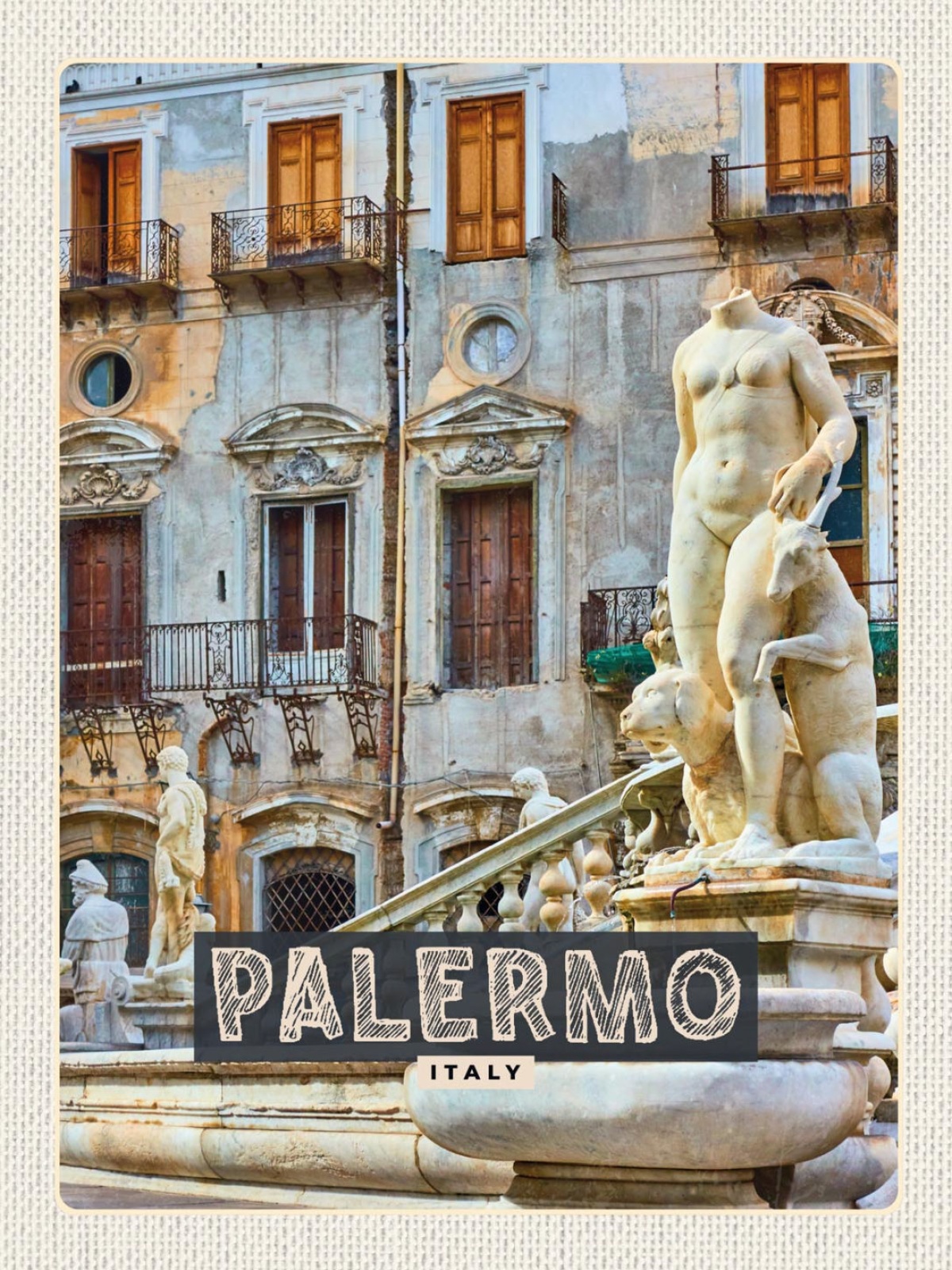 Schild Palermo Italy Italien Fontana Pretoria Stadt 12x18 20x30 30x40 Blech/Holz
