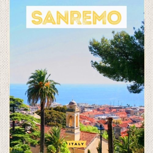 Schild Sanremo Italy Italien Ansicht Stadt Kirche 12x18 20x30 30x40 Blech/Holz
